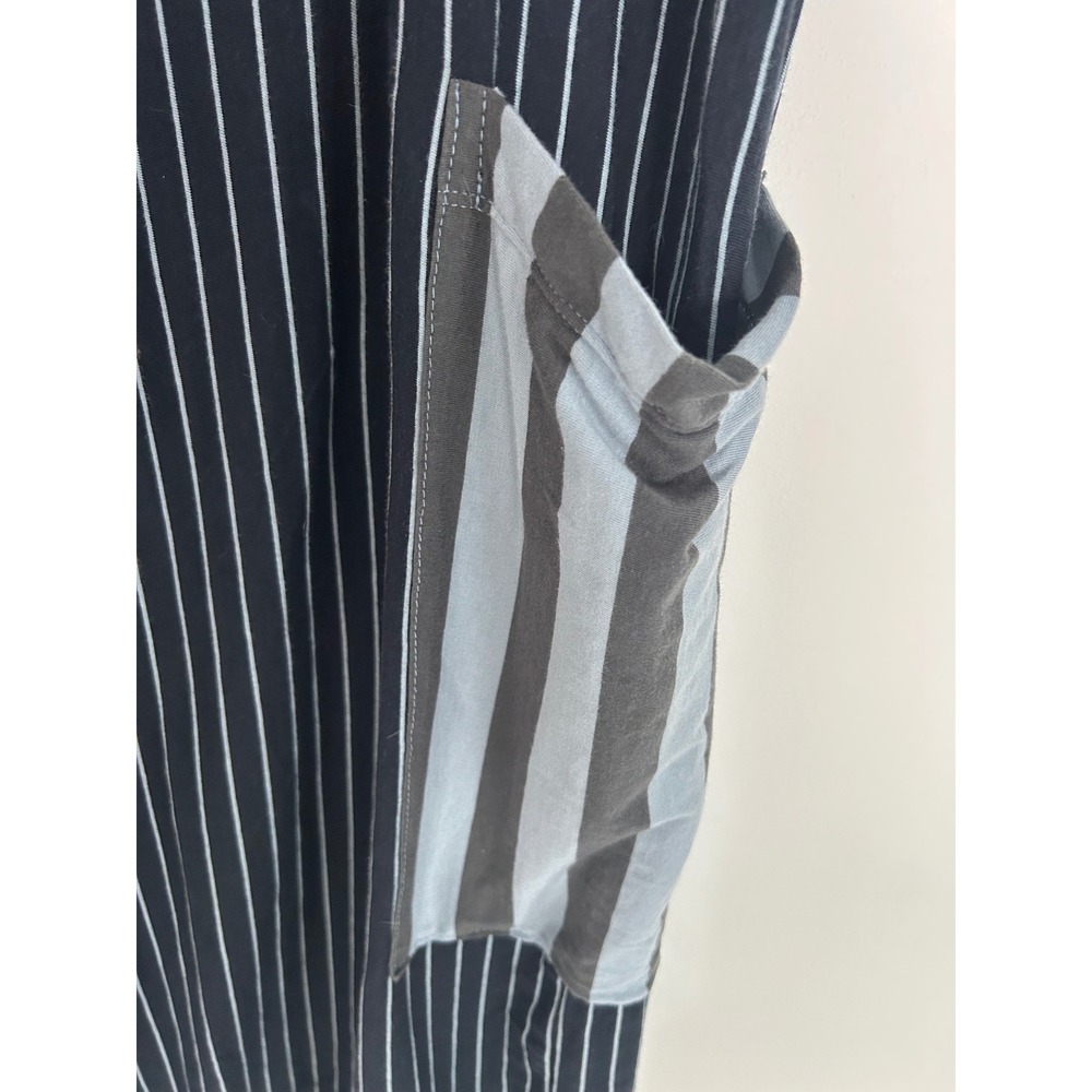 Flutter Womens Black White Pinstripe Wide Leg Cotton Pants Contrast Pockets L - Picture 9 of 12